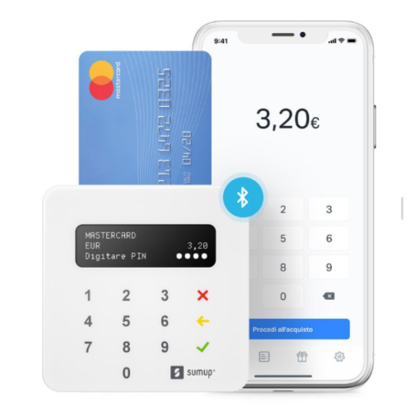 Terminal de paiement portable Bluetooth/NFC sans contact avec clavier numérique - Sumup Air - Blanc