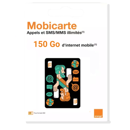 Carte SIM Prépayée Orange Mobicarte illimités + 150 Go d’Internet sans engagement