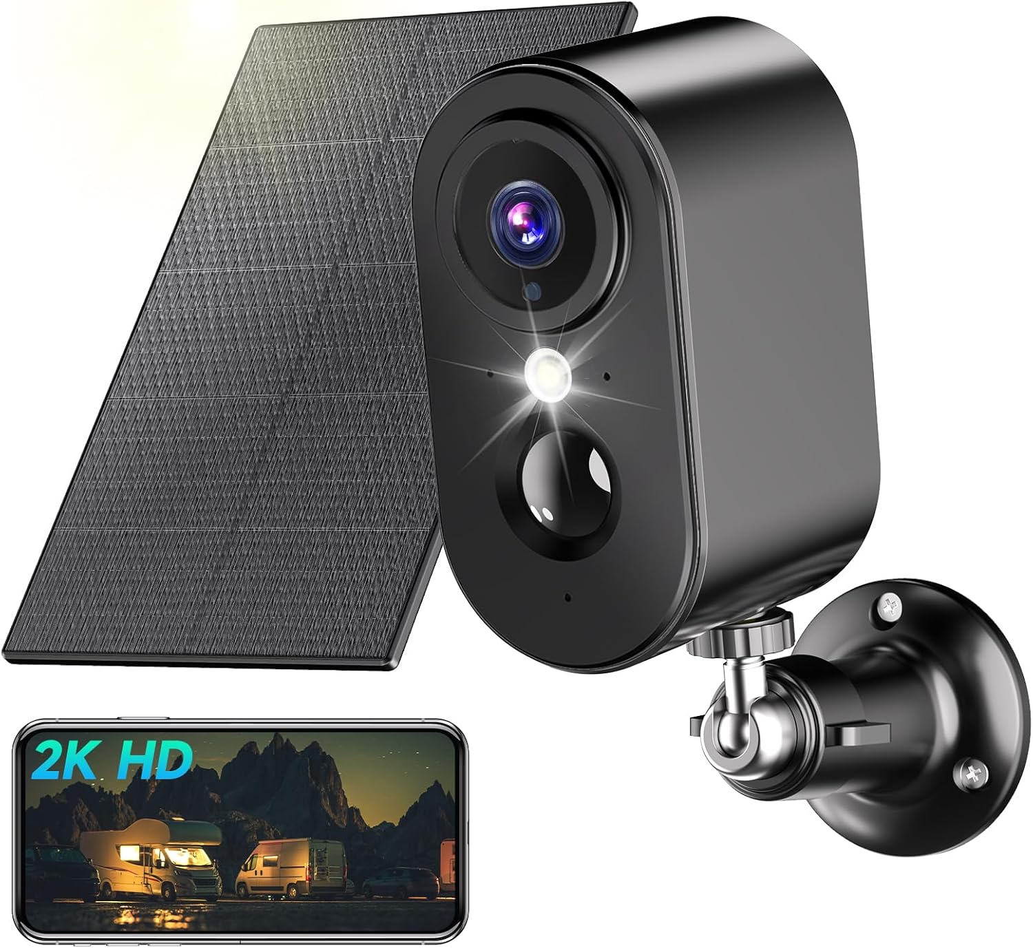 CAMERA EXTERIEURE+PANNEAU SOLAIRE 2K PESAIR – IP66- NOIR